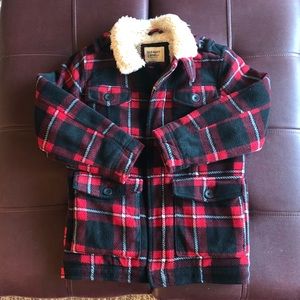 Boys Sherpa lined plaid coat old navy size 6/7